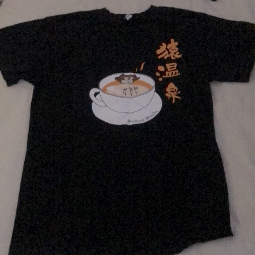 Unisex cotton monkey ramen black t-shirt